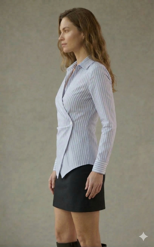 Blue & White Striped Wrap Shirt