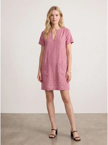 Pink Linen Blend Shift Dress With Patch Pocket