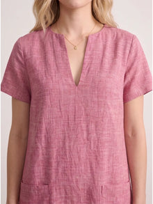 Pink Linen Blend Shift Dress With Patch Pocket
