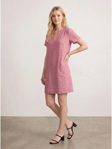 Pink Linen Blend Shift Dress With Patch Pocket