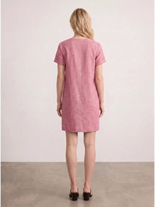 Pink Linen Blend Shift Dress With Patch Pocket