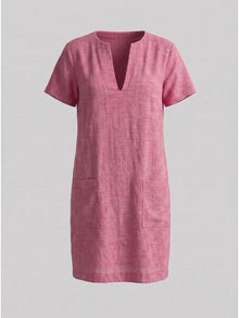 Pink Linen Blend Shift Dress With Patch Pocket