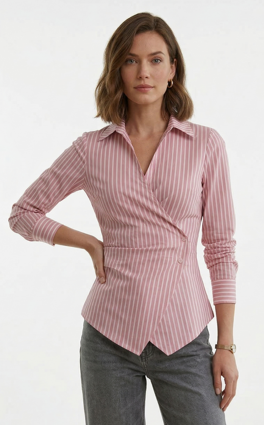 Pink & White Striped Wrap Shirt