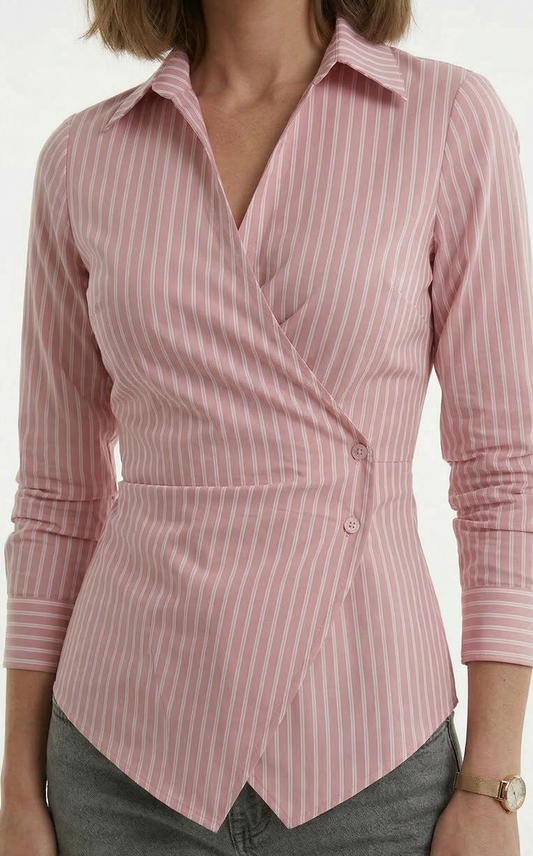 Pink & White Striped Wrap Shirt