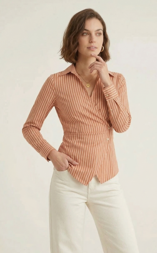 Orange & White Striped Wrap Shirt