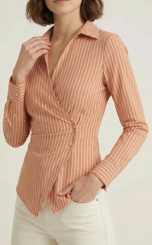Orange & White Striped Wrap Shirt