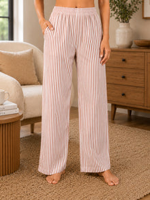 Brown & White Striped Cotton Night Suit Set With Half Sleeve Shirt & Pant