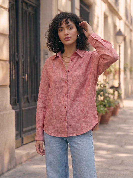 Dusty Rose Classic Button-Down Shirt with cuff sleeve