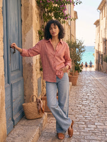 Dusty Rose Classic Button-Down Shirt with cuff sleeve