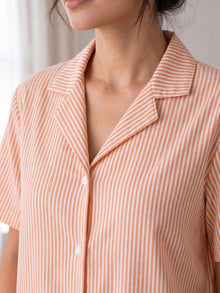 Orange & White Striped Cotton Night Suit Set With Half Sleeve Shirt & Pant