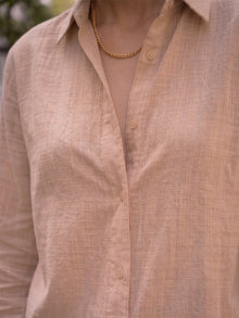 Beige Linen Button Down Shirt With Cuff Sleeve