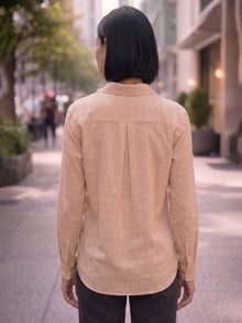 Beige Linen Button Down Shirt With Cuff Sleeve