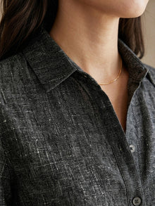 Black Linen button-Down Shirt With Cuff Sleeve