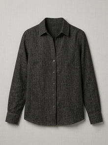 Black Linen button-Down Shirt With Cuff Sleeve