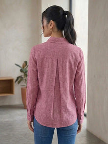 Pink Linen Button Down Shirt With Cuff Sleeve