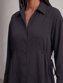 Black creape Oversized Drawstring Waist Longline Shirt