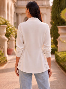White Crepe Oversized Drawstring Waist Longline Shirt