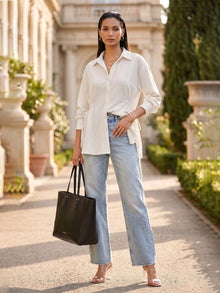 White Crepe Oversized Drawstring Waist Longline Shirt