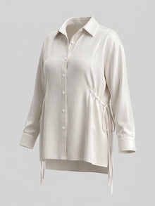 White Crepe Oversized Drawstring Waist Longline Shirt