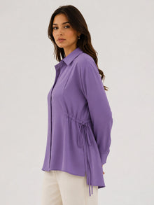 Lavender Crepe Oversized Drawstring Waist Longline Shirt