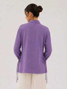 Lavender Crepe Oversized Drawstring Waist Longline Shirt