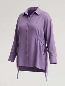 Lavender Crepe Oversized Drawstring Waist Longline Shirt