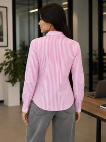 Pink Striped Cotton Side-Fastened Wrap Shirt