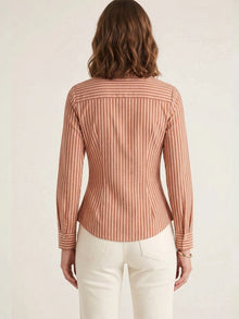 Orange Striped Cotton Side-Fastened Wrap Shirt