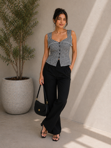 Black & White Gingham Lace Trim Bustier Top