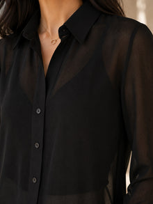 Classic Black Sheer Georgette Button-Down Shirt
