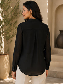 Classic Black Sheer Georgette Button-Down Shirt