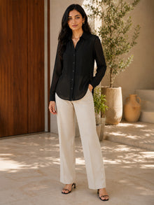 Classic Black Sheer Georgette Button-Down Shirt