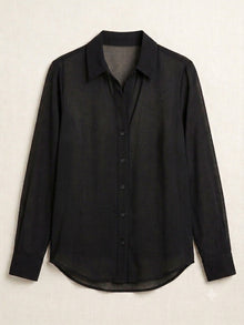 Classic Black Sheer Georgette Button-Down Shirt