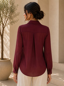 Classic Maroon Sheer Georgette Button-Down Shirt