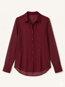 Classic Maroon Sheer Georgette Button-Down Shirt