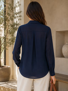 Classic Navy Blue Sheer Georgette Button-Down Shirt