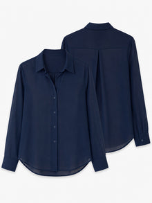 Classic Navy Blue Sheer Georgette Button-Down Shirt