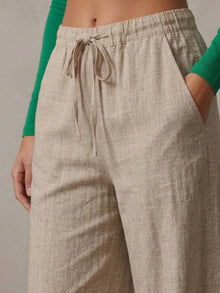 Beige Linen Blend Wide Leg Pants for Women
