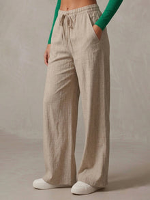 Beige Linen Blend Wide Leg Pants for Women