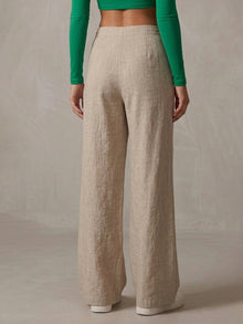 Beige Linen Blend Wide Leg Pants for Women