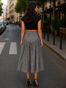 Black & White Gingham Cotton Midi Skirt