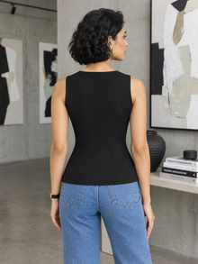 Black Sleeveless Zip-Up Peplum Top for Women