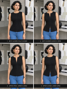 Black Sleeveless Zip-Up Peplum Top for Women